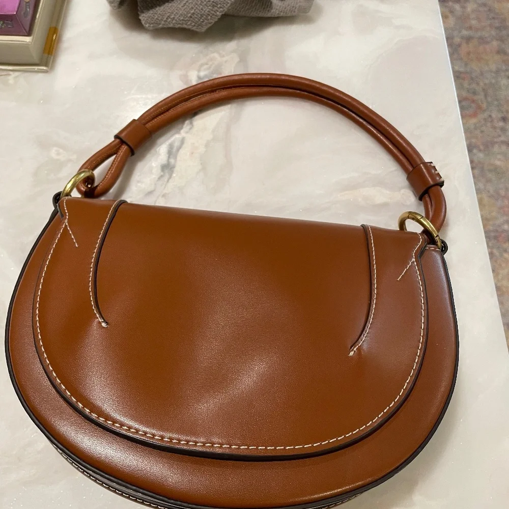 Beautiful ZARA ultra soft Carmel colored structured Semi-Circle Bag